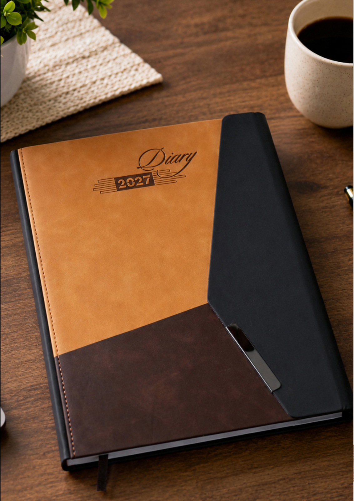 V-505 Honey Amber & Espresso Tri-Tone Geometric Diary